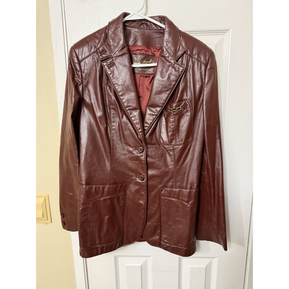 Vintage Etienne Aigner 14 Burgundy Leather Blazer Jacket Equestrian Old Money